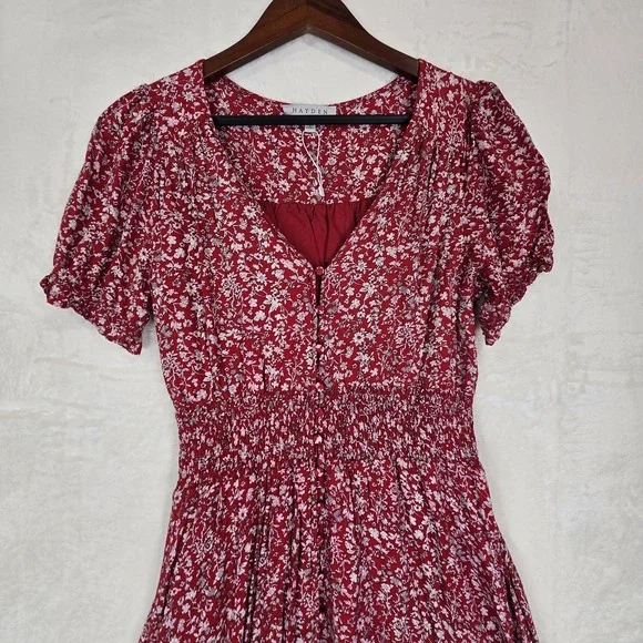 Hayden Los Angeles Floral Ruched Waist Maxi Dress Asymmetrical Hem Size Medium - Picture 4 of 11